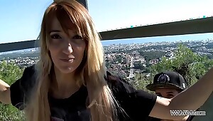 Loud redhead MILF roughly drilled to her ass in public